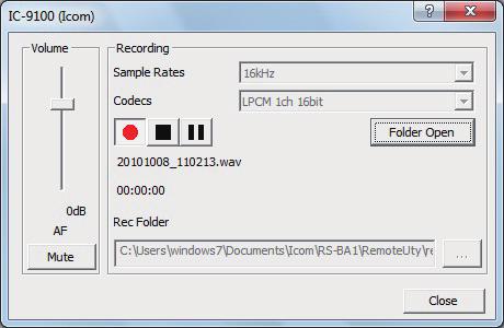 SETTINGS FOR A REMOTE STATION PC Recording and playback functions While connected to a radio, you can record the received audio and save it into the PC s hard disk using the Remote Utility.
