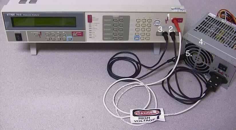 1. High Voltage Output Terminal. This red HV connector labeled V Hi is the output terminal for all HV tests (ACW, DCW and IR).