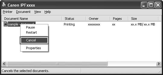 Printing from Windows Canceling print jobs You can cancel print jobs in the printer window. 1 Click the printer icon in the taskbar to display the printer window.