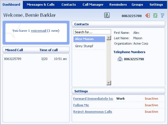 2 CommPortal Dashboard The CommPortal Dashboard is shown when you log into CommPortal and gives you an at-a-glance summary of your phone line.