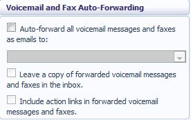 Voice and Fax Forwarding This section lets you enter an email address to which all your voice and fax messages should be sent when they are left in your mailbox: To set up forwarding of your messages
