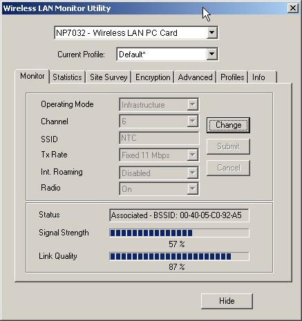 Configuring your Wireless LAN Card The Wireless LAN Card Utility is used to configure and monitor the NetComm NP7032 - Wireless LAN PC Card for all Windows operating systems.