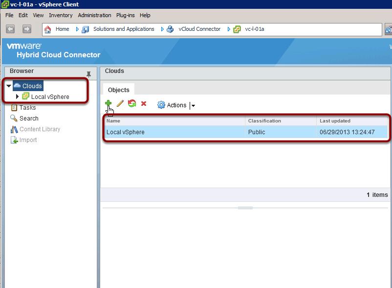Verify the Local vsphere has been added to vcloud Connector