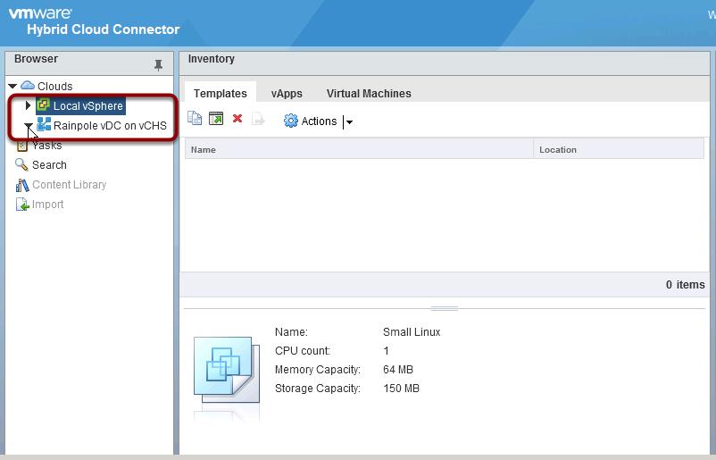 Verify That Both Clouds Display in vcloud Connector 1.