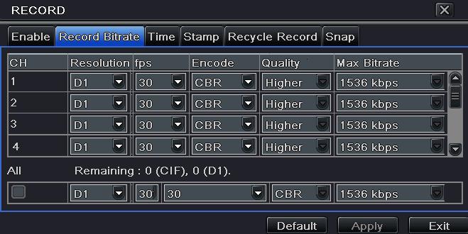 Fig 4-11 record configuration-enable Step2: tick off record, audio and record time Step3: