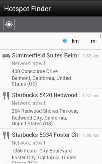 By tapping on a hotspot location on the list, users can reach a picture of the hotspot location along with the option to call the location or receive GPS directions.