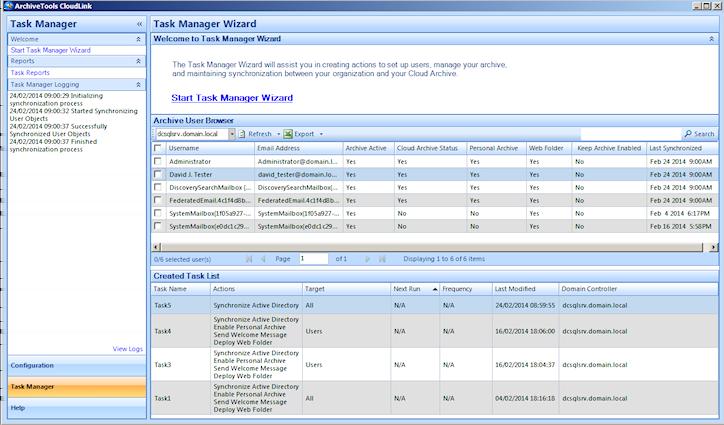 Creating CloudLink tasks for Google Sync About the Task Manager Welcome page and the Archive User Browser 31 About the Task Manager Welcome page and the Archive User Browser The Welcome to Task