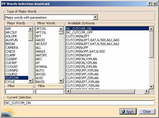 NC_CUTCOM syntax in the displayed list NC_CUTCOM_ON activates compensation.