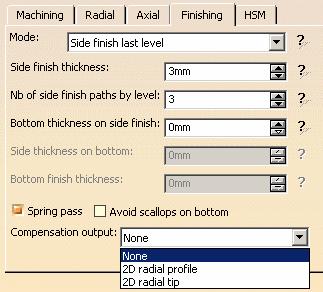Pocketing Operation: Strategy (8/9) Finishing Strategy Parameters: Compensation output Generation of Cutter Compensation (CUTCOM) instructions for the pocketing side finish pass None Cutter