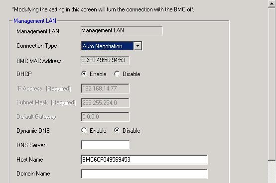 Select Network configuration screen.