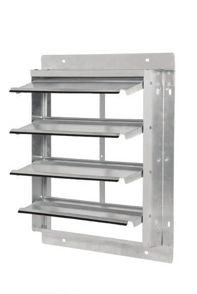 WALL SHUTTERS Low Velocity Wall Shutter Model 502 The Model 502 is a rear flanged low velocity gravity exhaust shutter. The frame is galvanized steel with mill finish aluminum blades.