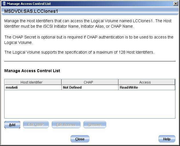 Volume Capacity Storage Tier RAID Level Access Control LCReplicas 126 GB SSD 1p iscsi Alias msdvdi LCClones1 2 TB SAS 6e iscsi Alias