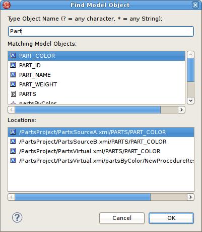 Search Models Via Relationship Properties Figure 8.3. Find Model Object Dialog Step 2 - Begin typing a word or partial word in the Type Object Name field. Wild-card (*) characters will be honored.