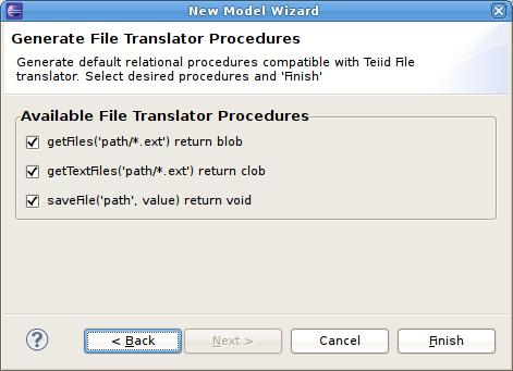 Copy From Existing Model Figure 2.3. Generate Web Service Translator Procedures Dialog 2.1.3. Copy From Existing Model This builder option performs a structural copy of the contents of an existing model to a newly defined model.