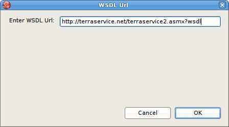 Import WSDL From URL Figure 3.53. WSDL URL Dialog Note If no WSDL is selected or specified then the importer will only create an empty Web Service model.