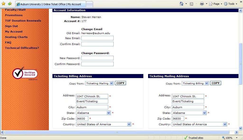 -As you can see, this screen allows the customer to change their email, password, billing address, mailing