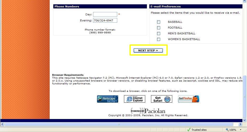 -After verifying account information, click the Next Step button at the bottom of the page (highlighted in yellow) Step 4