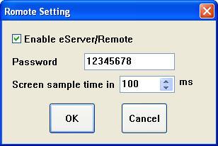 Check the check box before Enable eserver/remote and set a password for network communication.