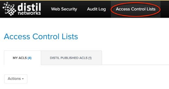 Universal Access Control Lists Overview Additionally, use Distil published ACLs to apply Distil-curated and -recommended whitelists and blacklists to your domains.