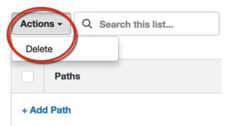 path(s). NOTE: You must select one or more paths from the table to enable the Actions dropdown menu.