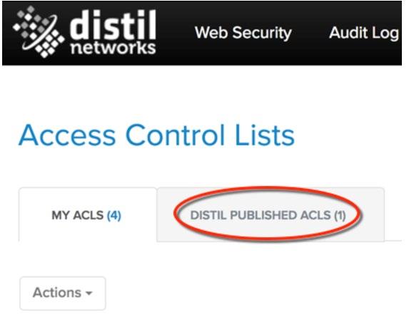 Universal Access Control Lists Overview Distil Published ACLs The Distil Published ACLs tab includes: Search ACLs - Search across