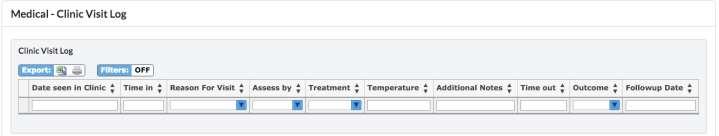 NOTE: Any record with the Export icon Medical - Clinic Visit Log can be saved as an excel spreadsheet or pdf.
