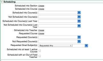 Click on any grey arrow to open the link to select the data fields desired Examples: Click on Scheduling to