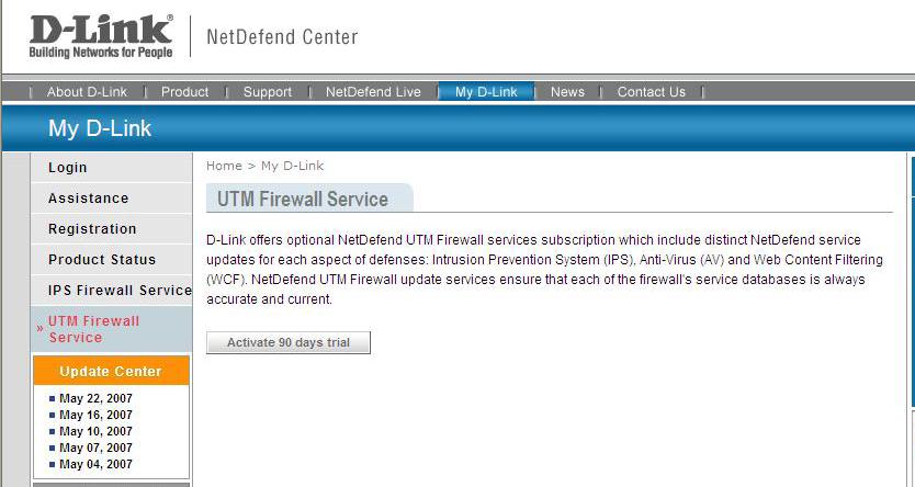 Activate your update 4 service of UTM firewall D-Link provides 90 days free trial for IPS, Anti-Virus and WCF service.