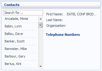 Figure 8: CommPortal Dashboard Contacts display To search, enter the letters you want to search for in the text box.