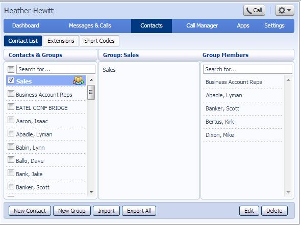 5 Contacts The Contacts page consists of a number of different sections, which you can select by clicking on the tabs: Contact List allows you to manage your personal contact list.