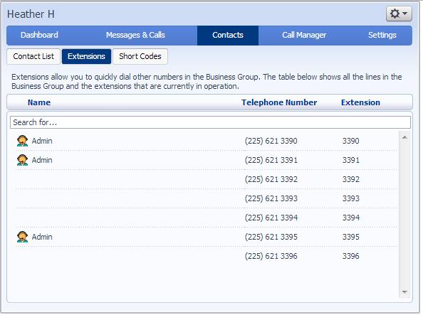 Figure 31: Contacts Extensions tab Your company s designated administrator sets up these extensions. 5.