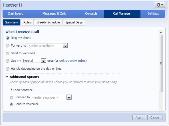 Figure 33: CommPortal Incoming Call Manager summary page 6.2 Rules-based routing Rules- based routing allows the user to configure how all calls are routed based on a set of pre- configured rules.