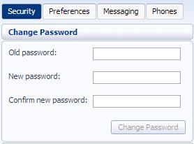 Figure 47: Security Change Password To change your CommPortal password, follow these steps: 1. Enter your old password in the Old Password text box. 2.