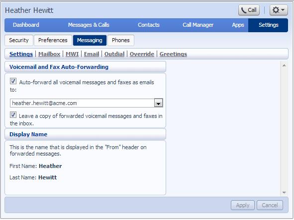 9.5 Messaging The bar under Messaging shows the tabs for the different notification options available to that user: Figure 63: Messaging Settings tab 9.5.1 Settings Settings lets you configure some general messaging settings.