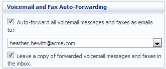 Figure 64: Voicemail and Fax Auto-Forwarding Settings To set up forwarding of your messages to your email, follow these steps: 1.