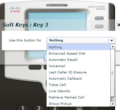 Figure 281: Configuring a key The possible options are as follows (although not all of these options may be enabled on your phone system): Nothing this is used when a key is not assigned a function.