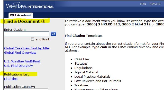 Use the search box Find by Document when you know the citation to quickly find articles from bar reviews and journals, case law, statutes, regulations, legal practice materials, newspaper articles