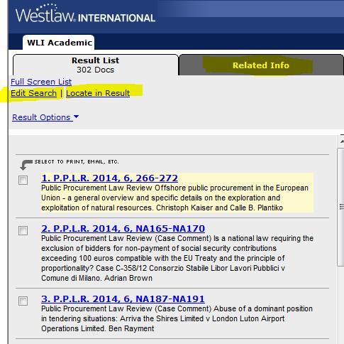 Westlaw sorts search results by relevance or by data (descending). Search Results Refine you search with Edit search.