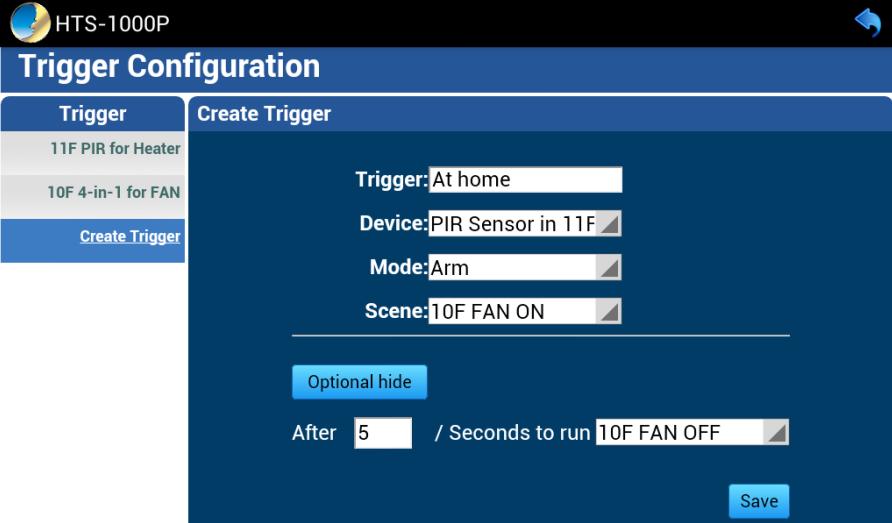 Step 4. In Trigger mode, the trigger time is set. An alarm notification is sent via sensor.