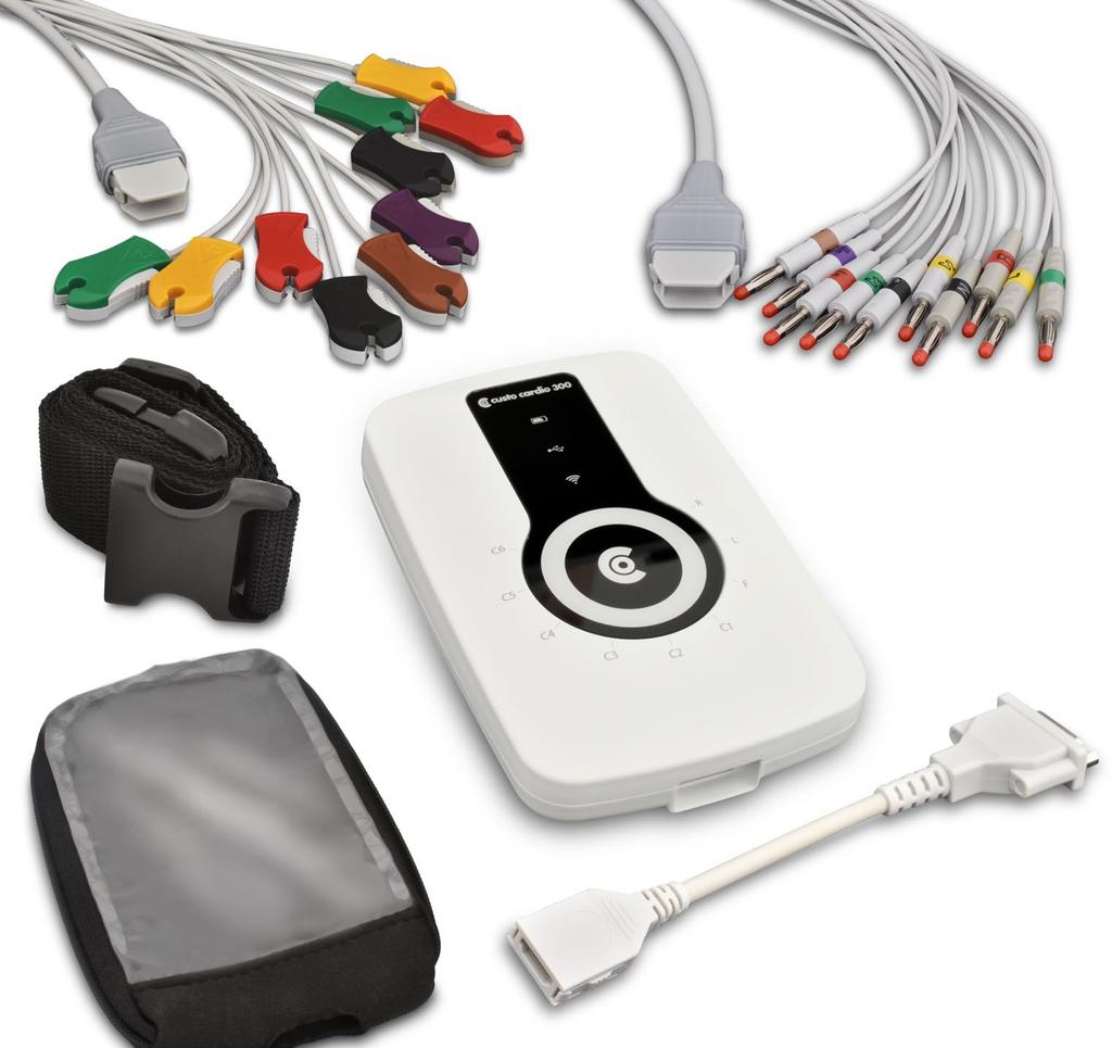 .3 Part names, components for the recording Individual components on different custo cardio 300 versions custo cardio 300 Patient cable with clips (long) Patient cable with clips (short) Patient