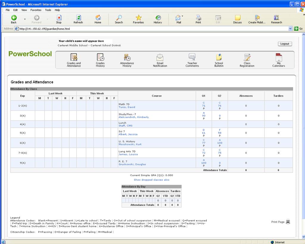 5. At Grades and Attendance you will be able to see your child s grades and attendance.