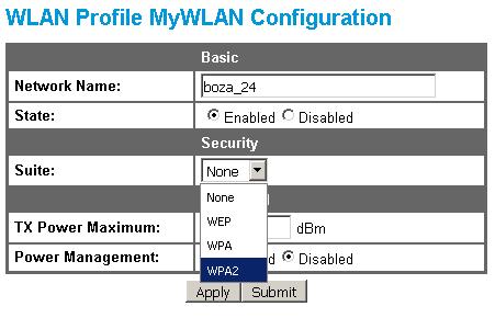 Click on the name of the newly created profile, e.g. MyWLAN. Figure 2.2.4. Newly created profile (MyWLAN).