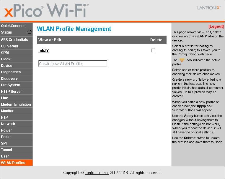Setting Wireless LAN (WLAN) Profile nanowf uses profiles to connect to wireless networks (WLAN). Select the WLAN Profiles. A WLAN Profile Management page will open as shown in Fig. 2.2.1.