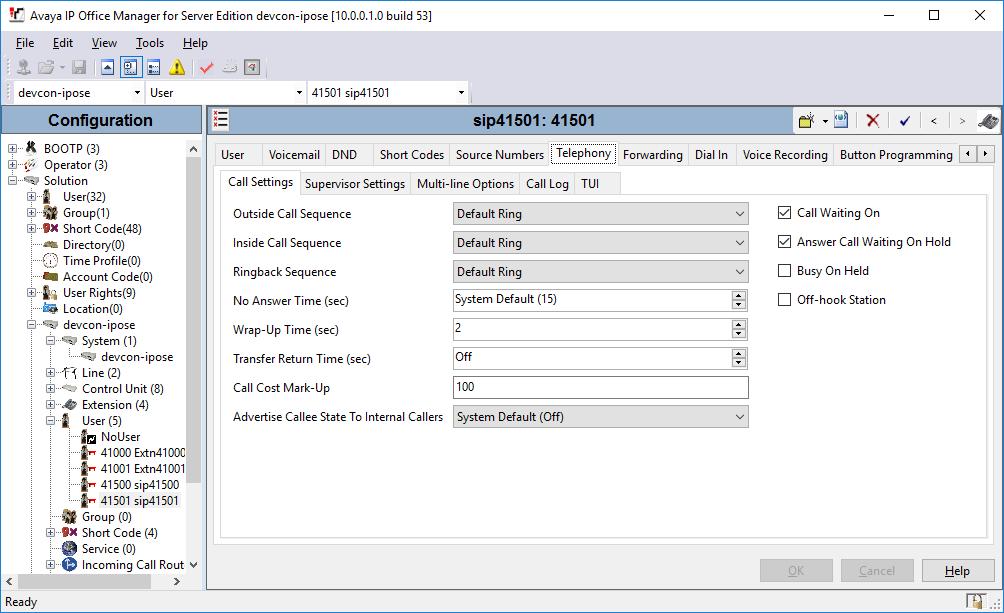 Select the Telephony tab followed by the Call Settings