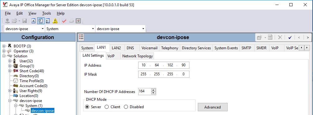 5.2. Obtain LAN IP Address From the configuration tree in the left pane, select System to display the System screen for the IP Office Server Edition in the