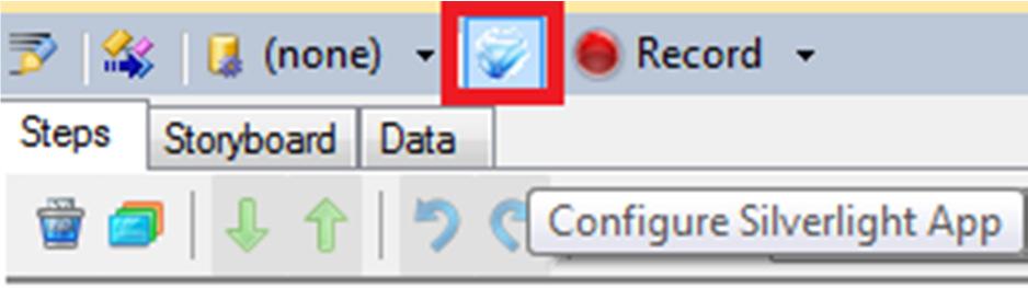 5. The new, empty test opens automatically. Click the Configure Silverlight App icon in the toolbar. 6.