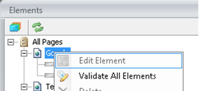 Each Element node has a context menu with