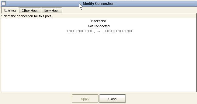 Connections Table * Note: The list of hosts in the Existing tab of the Modify Connection dialog box is the same as the list of hosts in the pull-down listbox in the Host field in the Connections