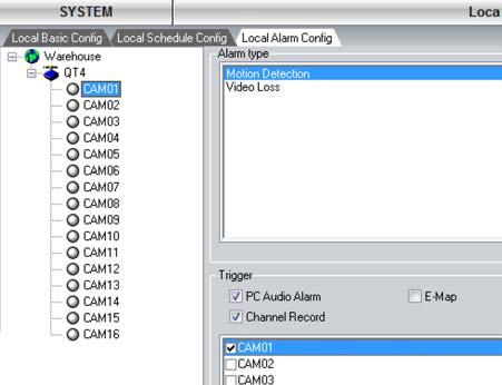 LOCAL ALARM CONFIGURATION Like Local Schedule Configuration, above, this Local Alarm Configuration allows you to record events directly onto your computer regardless of what the settings are on the