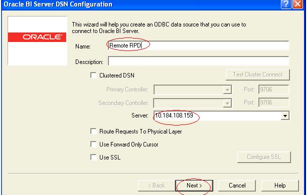 Creating ODBC Connection Appendix A About OBIEE Figure 7. Oracle BI Server DSN Configuration Dialog Box 5.